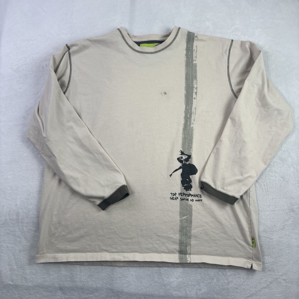 Y2K Mountain Dew Skater Long Sleeve Beige Graphic Shirt Men's XXL Distressed